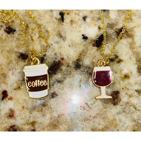 Gold Plated Coffee Charm Necklace and Gold Plated Red Wine Charm Necklace - Picture 4 of 8